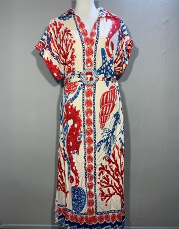 ME&B Red And Blue Patterned Dress- Size 36