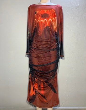 Hugo Flear Orange And Red Dress- Size 32-36