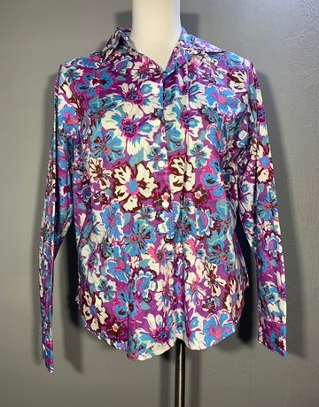 Purple Floral Cotton Shirt (No Brand Name)- Size Large