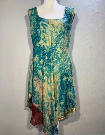 Blue Silk Dress (No Brand Name)- Size UK 36