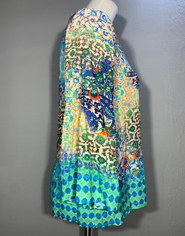 RubyYaya Blue And Green Patterned Top- Size Extra-Small