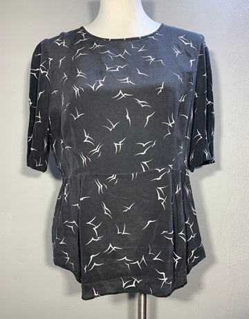 Country Road Black Patterned Pure Silk Top- Size Medium