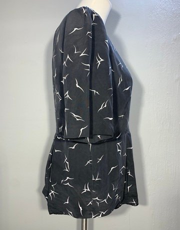 Country Road Black Patterned Pure Silk Top- Size Medium