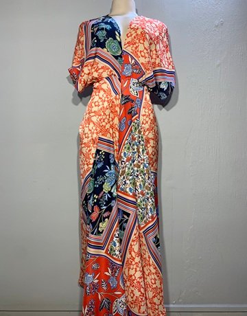 Desray Orange And Cream Patterned Dress- Size 38
