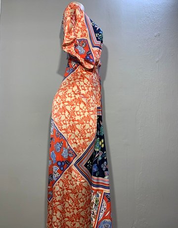 Desray Orange And Cream Patterned Dress- Size 38