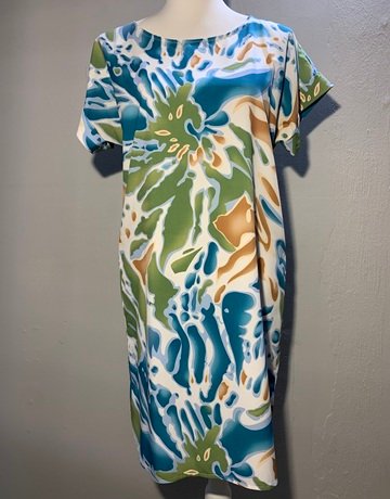 Werdy Bashford Blue And Green Patterned Dress- Size Medium