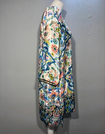 Nani Cape Town Blue And White Patterned Pure Silk Dress- Size Large