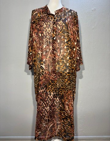 Moomoone Brown Patterned Mesh Dress- Size