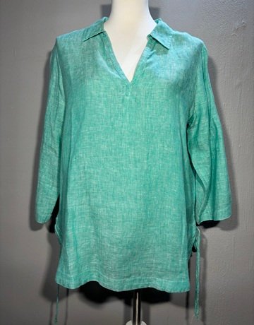 Isaac Mizrahi Teal Pure Linen Top- Size Medium