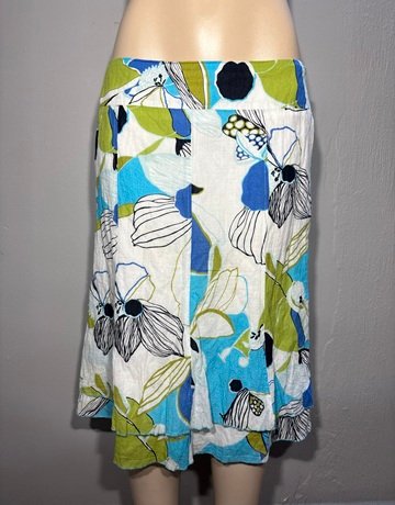 Gerry Weber White And Blue Patterned Skirt- Size UK16 (small make)