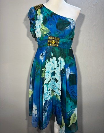 Ray Blue And Green Patterned Dress- Size Large