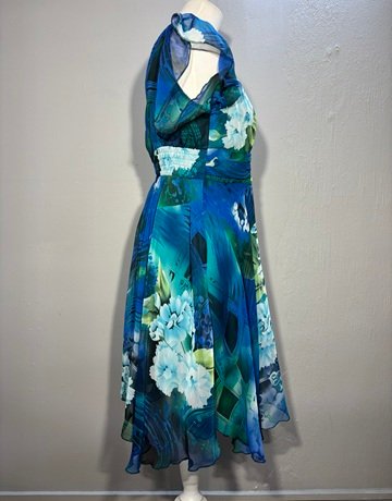 Ray Blue And Green Patterned Dress- Size Large