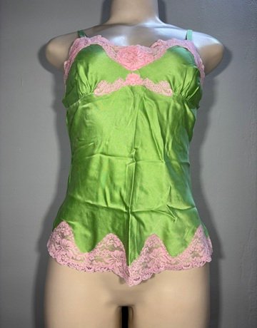 Express Design Studio Green And Pink Silk Top- Size Extra- Small