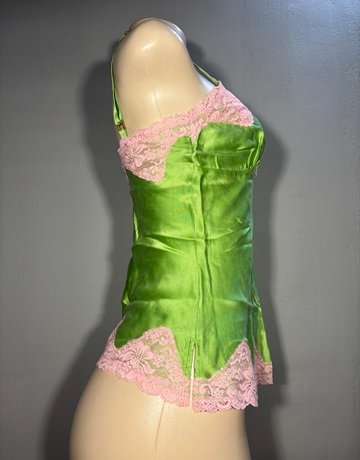 Express Design Studio Green And Pink Silk Top- Size Extra- Small