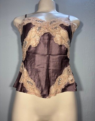 keep for stephanie safari -Pink Soda Lab Brown Pure Silk Top- Size 8