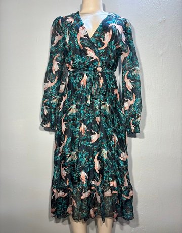Black And Green Patterned Dress- Size 36