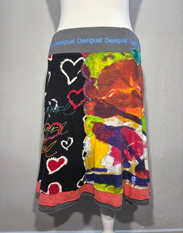 Desigual Colourful Patterned Cotton Skirt- Size Medium