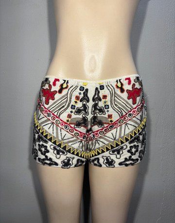 Trafaluc White Beaded Shorts-Size Medium