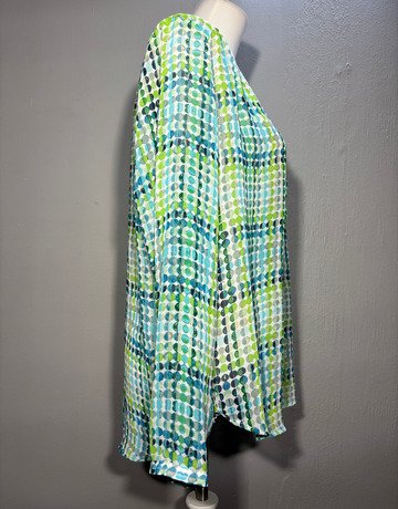 Liz Claiborne Green And Blue Patterned Mesh Top- Size Large