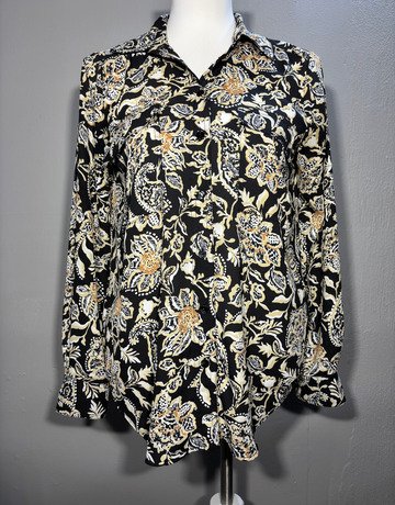 Witchery Black Patterned Top- Size 8