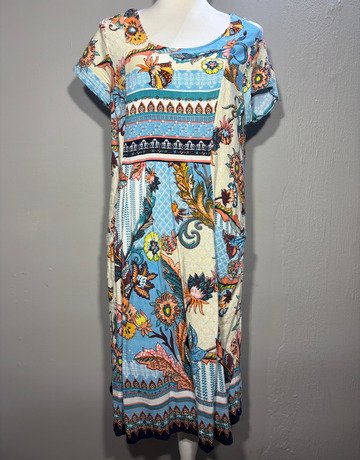 Orientique Blue Patterned Dress- Size UK16