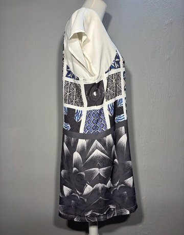 Honey Egg Black And White Patterned Dress- Size