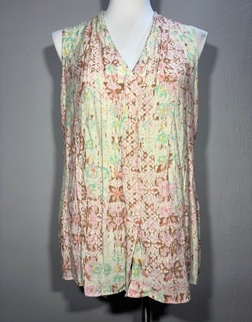 Van Heusen Pink And Green Patterned top- Size Large