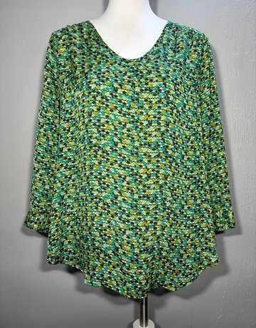 Liz Claiborne Green Patterned Top- Size Large