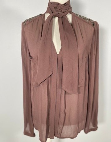 IKKS Chiffon Chocolate Brown Blouse - Size S