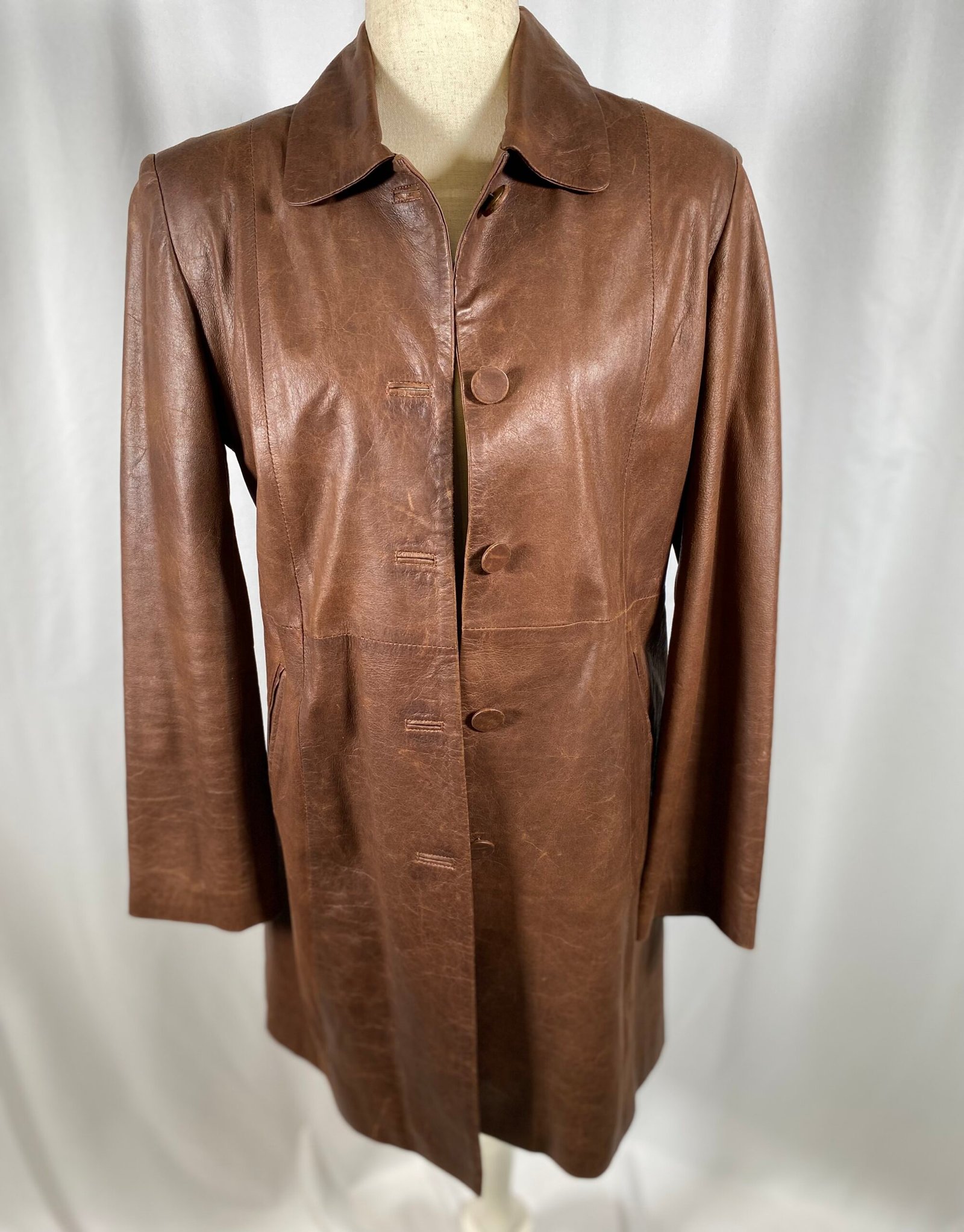 Silvia y Mario Coffee Brown Leather Jacket/Coat - Size Euro 12