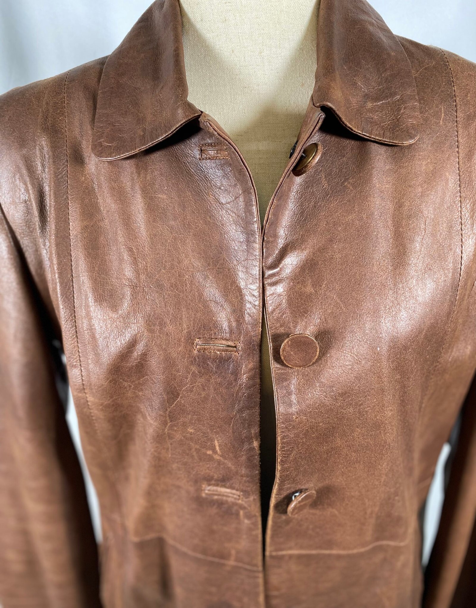 Silvia y Mario Coffee Brown Leather Jacket/Coat – Size Euro 12
