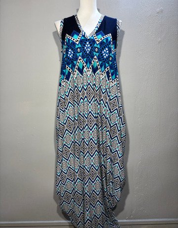 Michelle Ludek Black And Blue Patterned Dress- Size Medium