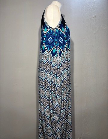Michelle Ludek Black And Blue Patterned Dress- Size Medium