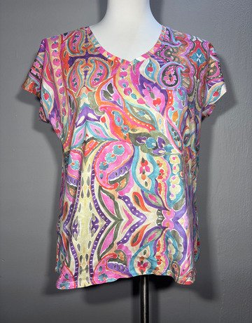 Yarra Trail Pink Patterned Cotton Top- Size Small