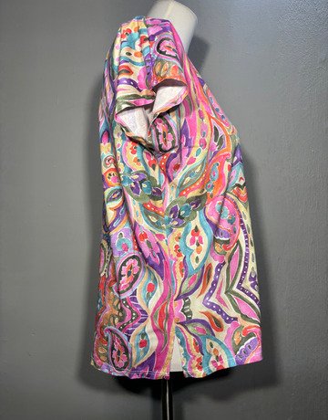 Yarra Trail Pink Patterned Cotton Top- Size Small