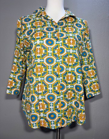 Amtica Santoria by Giacomo Ginque Blue Patterned Cotton Shirt- Size Medium
