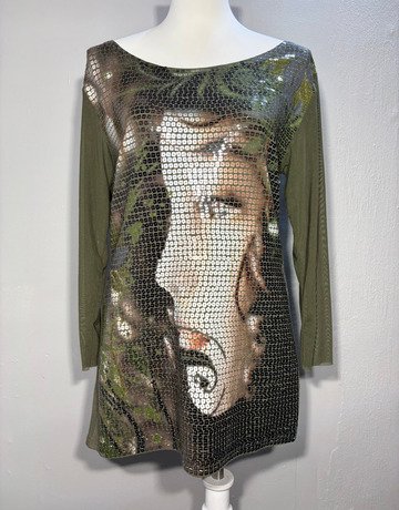 Osray Karki Green Sequin Top - Size Large