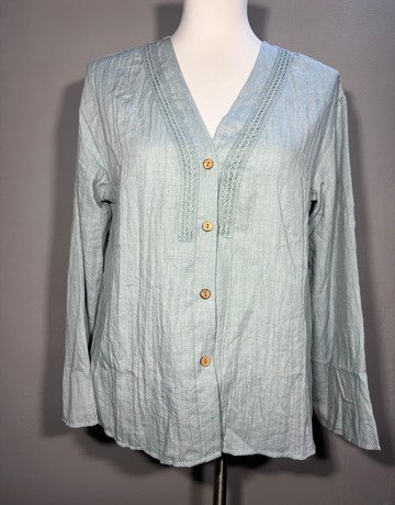 Sage Green Cotton Top - Size Medium (NO BRAND NAME)