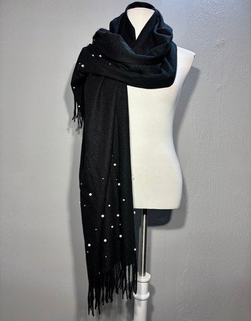 Black Beaded Scarf (Wool blend) - Large Size