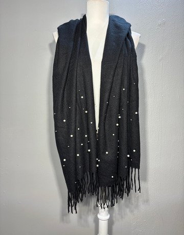 Black Beaded Scarf (Wool blend) – Large Size