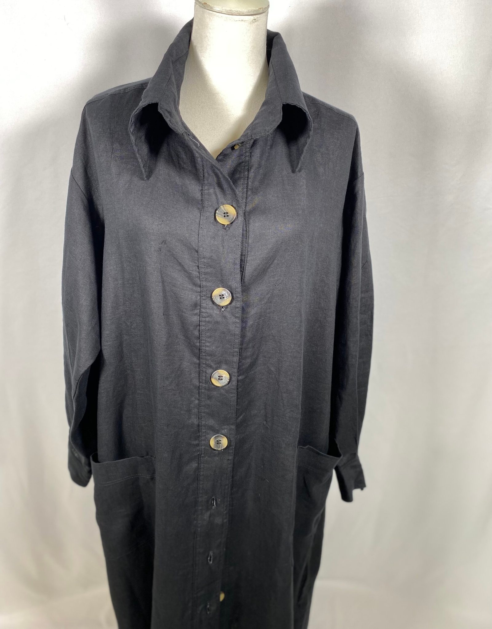 Laverne Black Linen Dress/Overcoat – Size 40/42