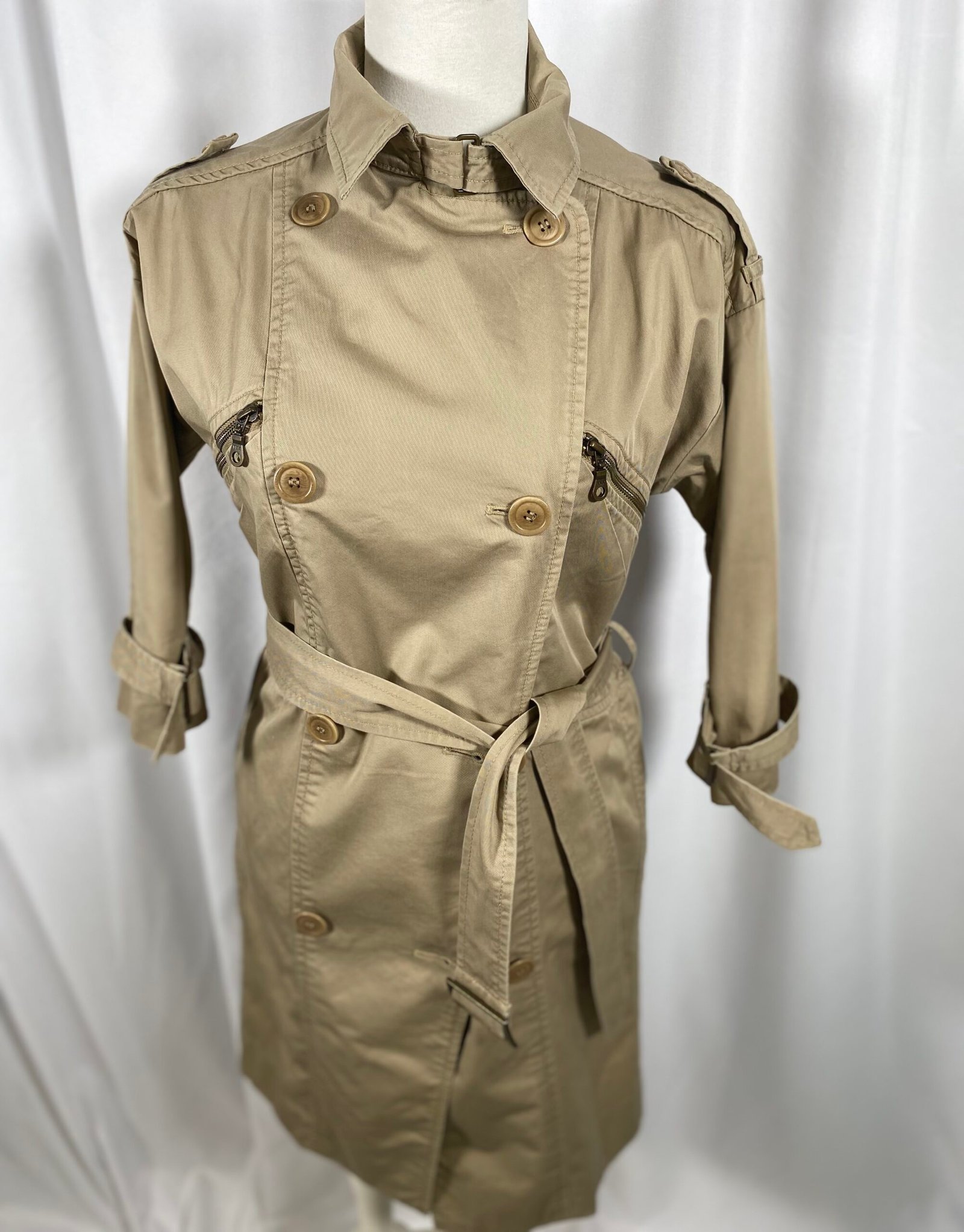 Trenery Khaki Trench Coat (with zip & buckle detail) - Size XS