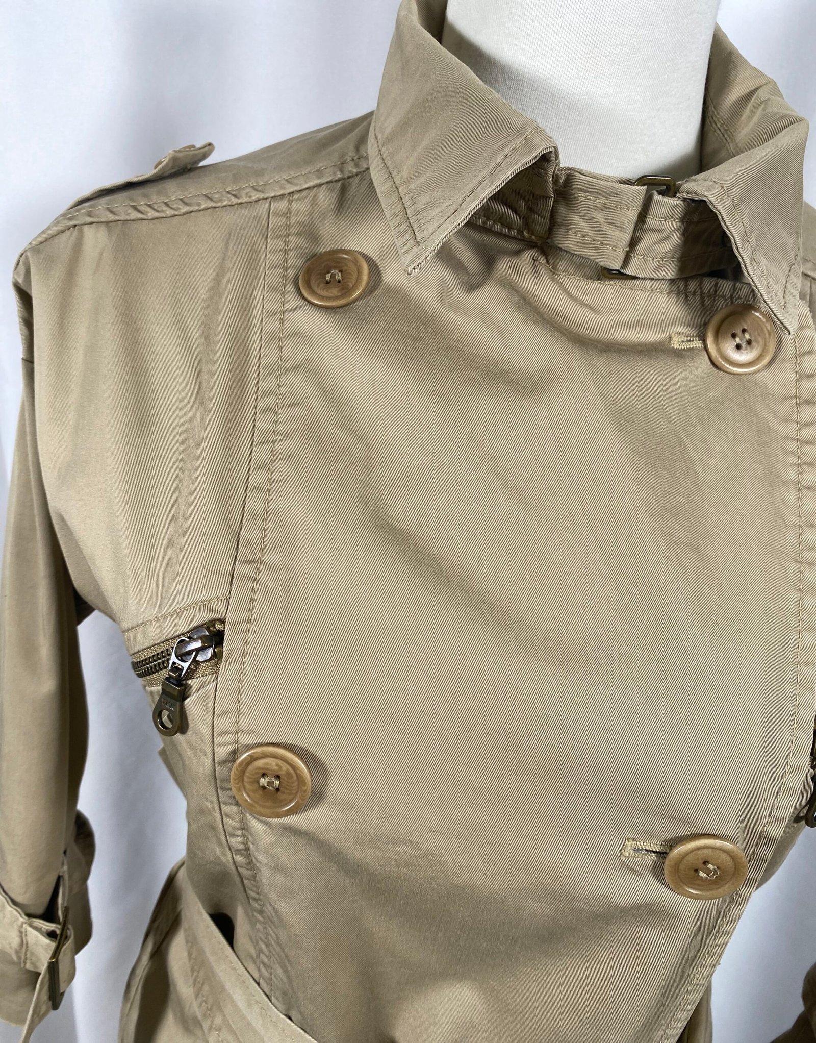 Trenery Khaki Trench Coat (with zip & buckle detail) – Size XS