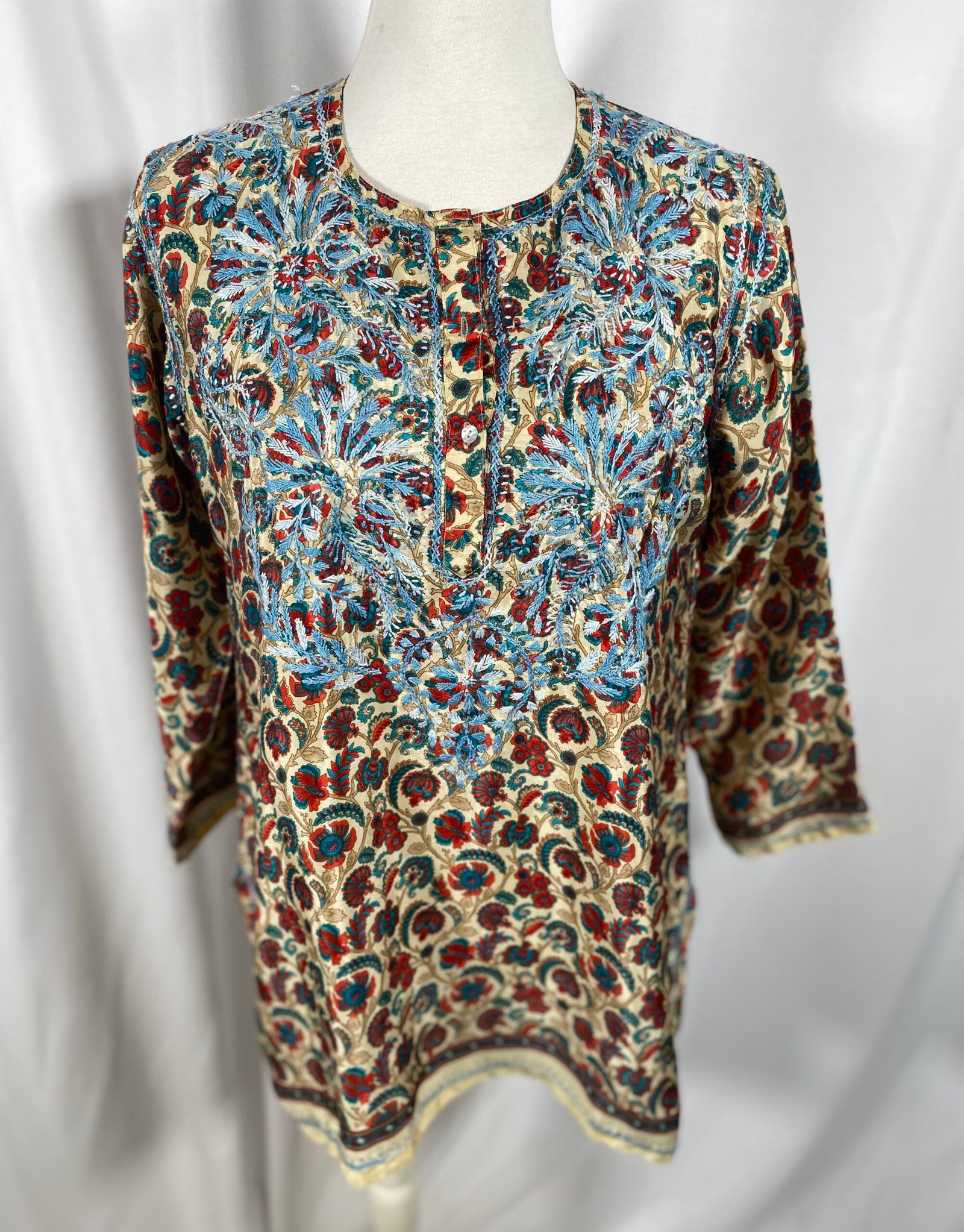 India Ink (100% Silk Blouse with hand stitched embroidery detail) - Size 14