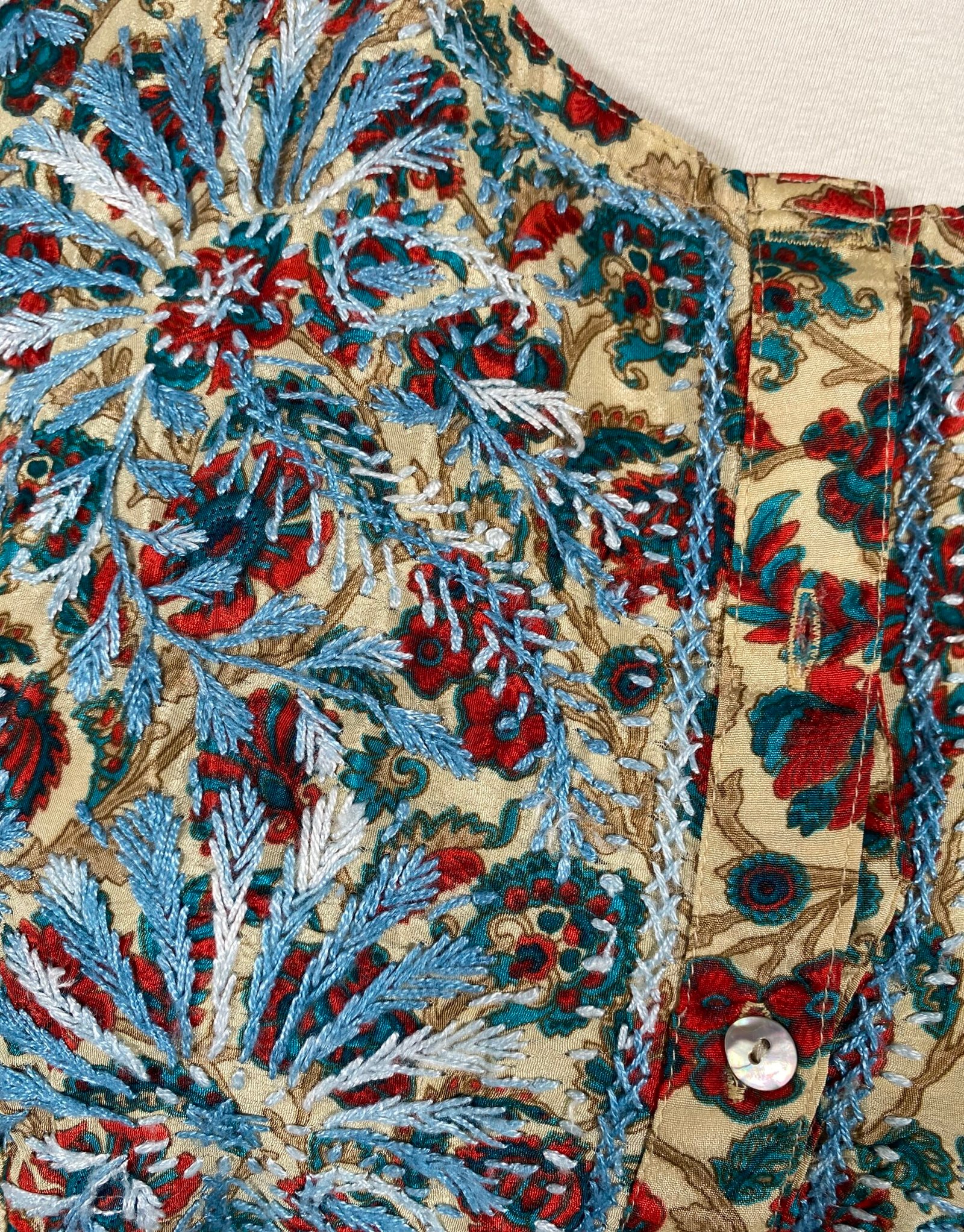 India Ink (100% Silk Blouse with hand stitched embroidery detail) – Size 14