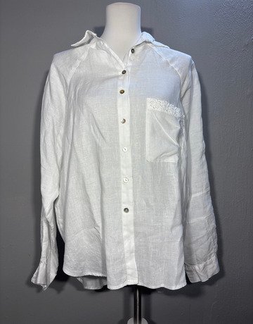 White 100% Linen Shirt - Size Extra Large / UK 16 ( NO BRAND NAME)
