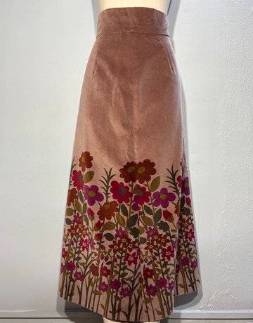 Acme Brown Floral VIntage Velvet Skirt- Size Extra Small / UK 30