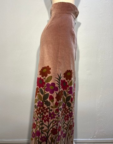 Acme Brown Floral VIntage Velvet Skirt- Size Extra Small / UK 30