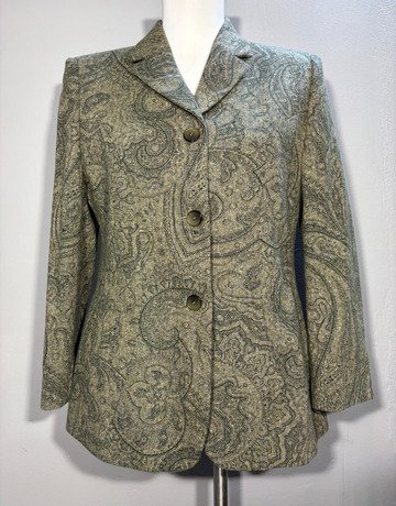 Delmod Green Patterned Vintage Jacket- Size Medium