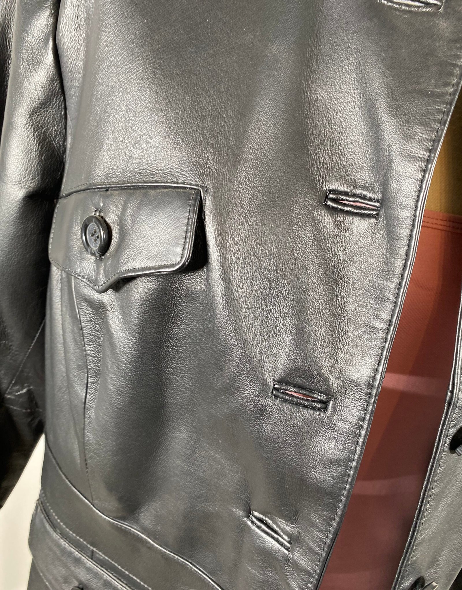 Pig Nappa Black Leather Jacket - Size 14